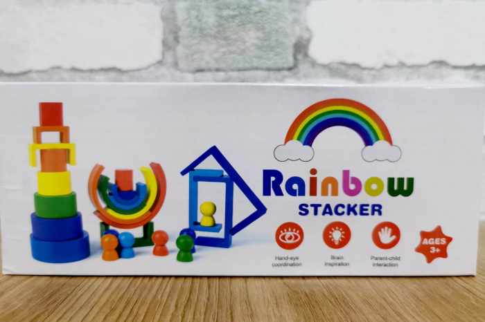 Jucarie de stivuit din lemn forme geometrice curcubeu RAINBOW STACKER [3]