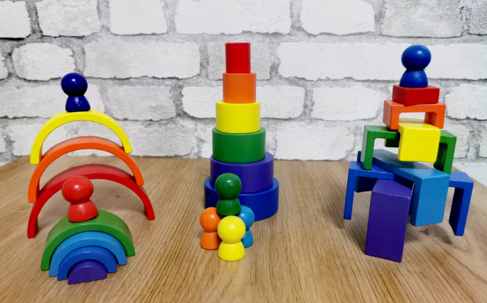 Jucarie de stivuit din lemn forme geometrice curcubeu RAINBOW STACKER [2]