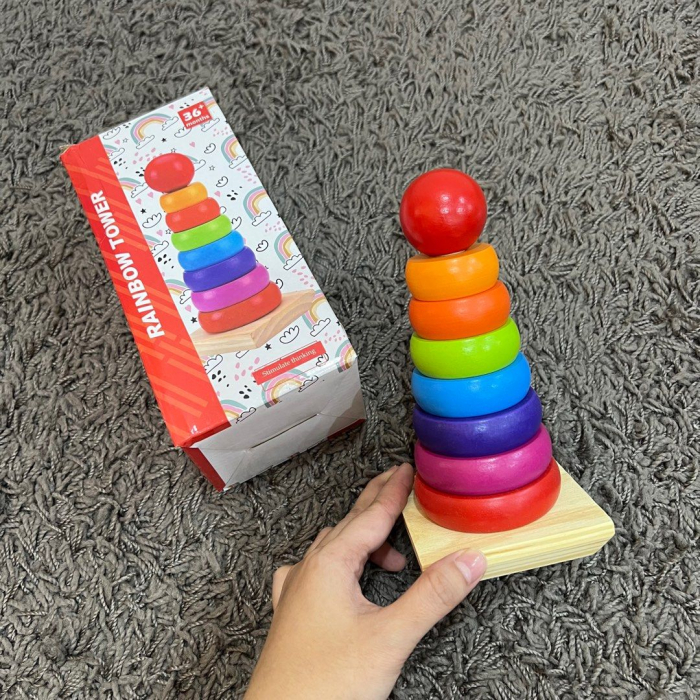 Jucărie de stivuit din lemn Rainbow tower [4]
