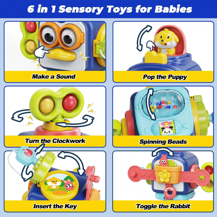 Jucarie de tip Montessori cu activitati motrice pentru bebelusi Busy Box puisor [8]