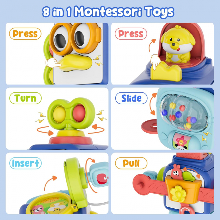 Jucarie de tip Montessori cu activitati motrice pentru bebelusi Busy Box puisor [6]