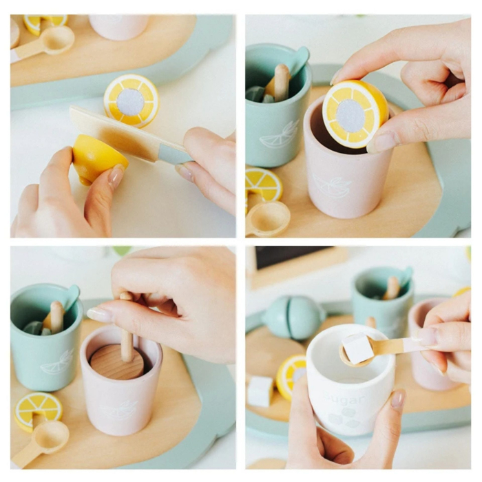 Jucarie de tip Montessori set de ceai cu accesorii de bucatarie din lemn Lemon Tea [4]