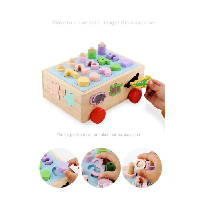 Jucarie din lemn de tip remorca cu sortator de forme si stivuit cerculete [2]