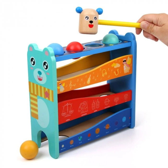 Jucarie din lemn traseu bile si ciocanel Game Hammer Bench [3]