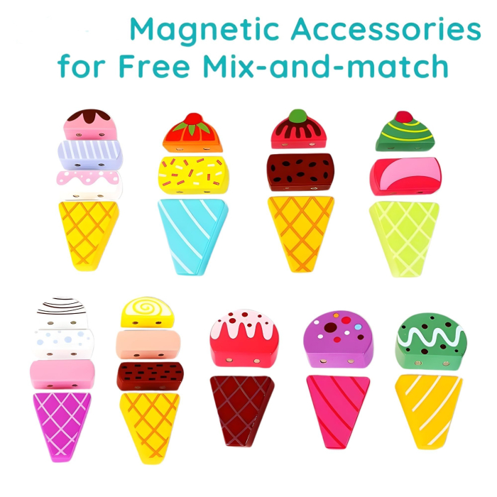 Jucarie educativa din lemn de tras si stivuit camionul cu inghetata Cream Car Drag Theice [3]