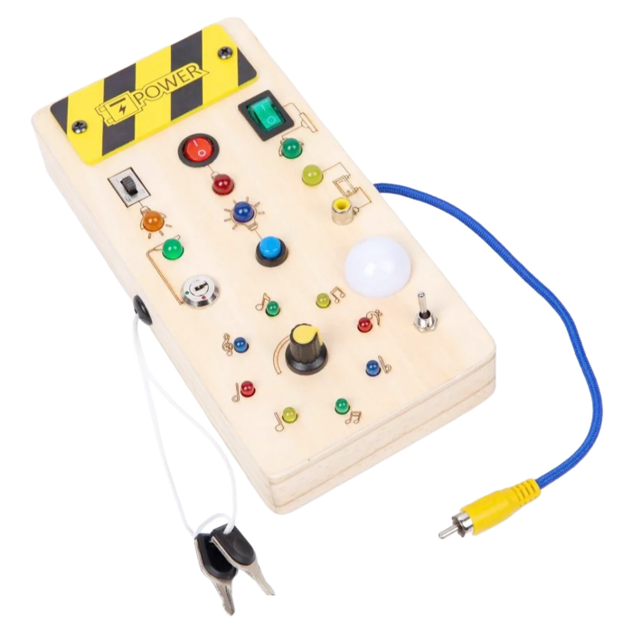 Jucarie educativa Montessori Busy board tableta din lemn cu comutatoare si lumini LED [2]
