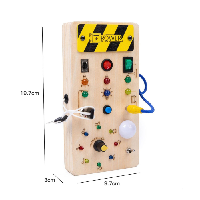 Jucarie educativa Montessori Busy board tableta din lemn cu comutatoare si lumini LED [3]