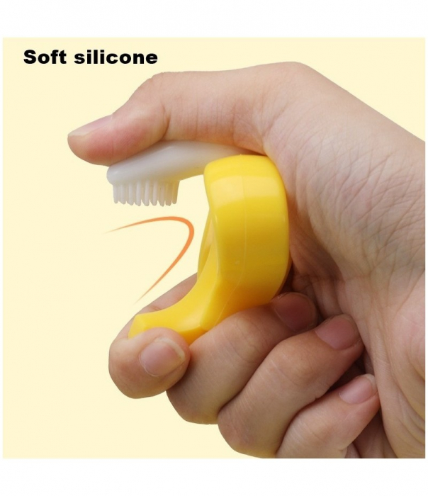 Jucarie gingivala din silicon nontoxic cu manere de prindere si periuta de dinti bebelusi 2 in 1 banana [5]