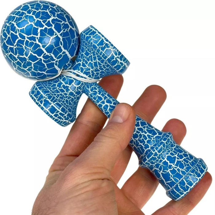 Jucarie Kendama cracked din lemn 18 cm model crapat albastru [2]