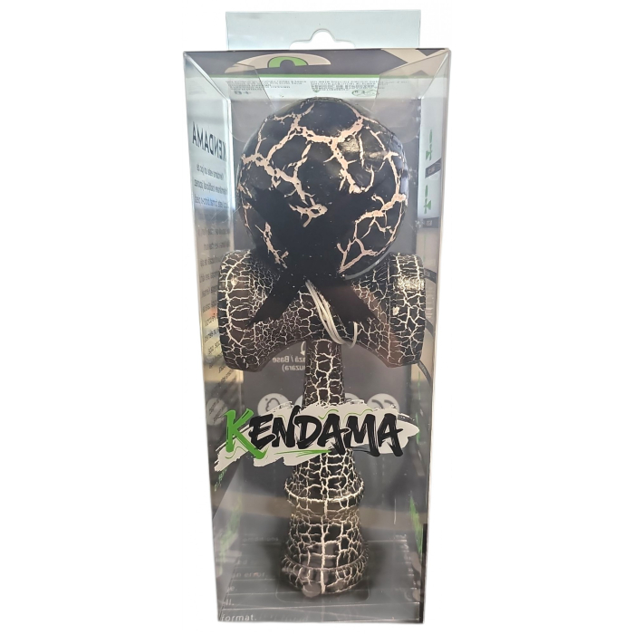 Jucarie Kendama cracked din lemn 18 cm model crapat negru crapaturi albe [4]