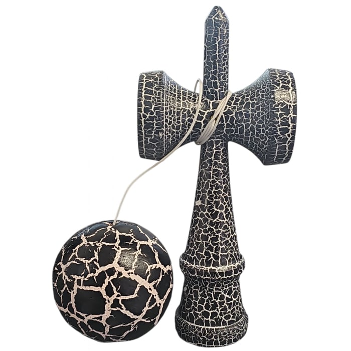 Jucarie Kendama cracked din lemn 18 cm model crapat negru crapaturi albe [3]