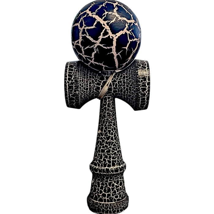 Jucarie Kendama cracked din lemn 18 cm model crapat negru crapaturi albe [1]
