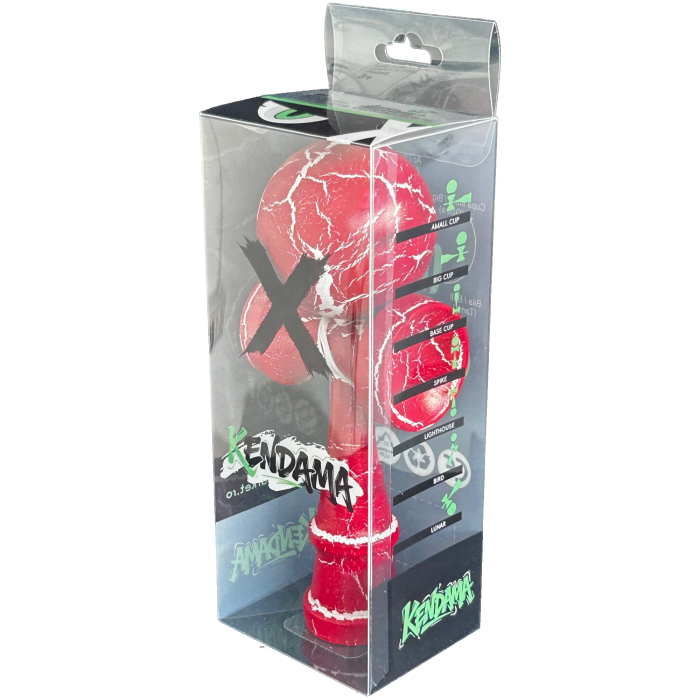 Jucarie Kendama cracked din lemn 18 cm model crapat rosu [3]