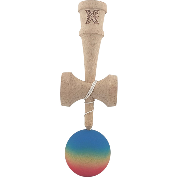 Jucarie Kendama din lemn 18 cm bila gradient rosu, galben, albastru [3]