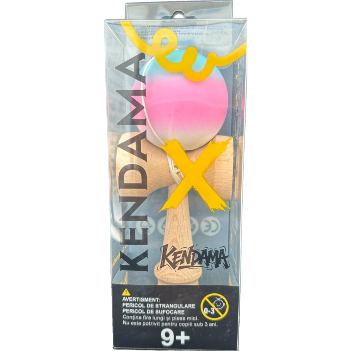 Jucarie Kendama X din lemn 18 cm bila gradient alb,roz, bleu [3]