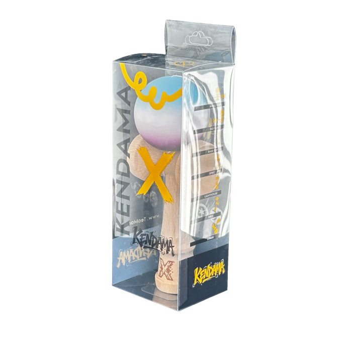Jucarie Kendama X din lemn 18 cm bila gradient violet, alb, bleu [4]