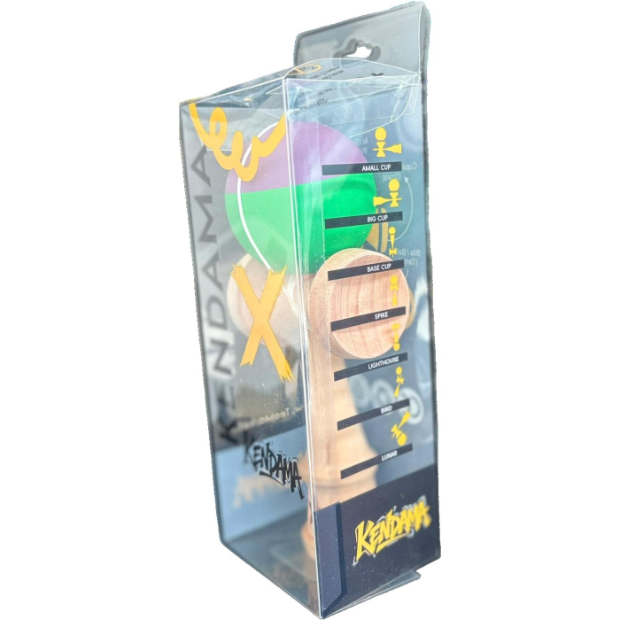 Jucarie Kendama X din lemn 18 cm bila verde+mov [3]