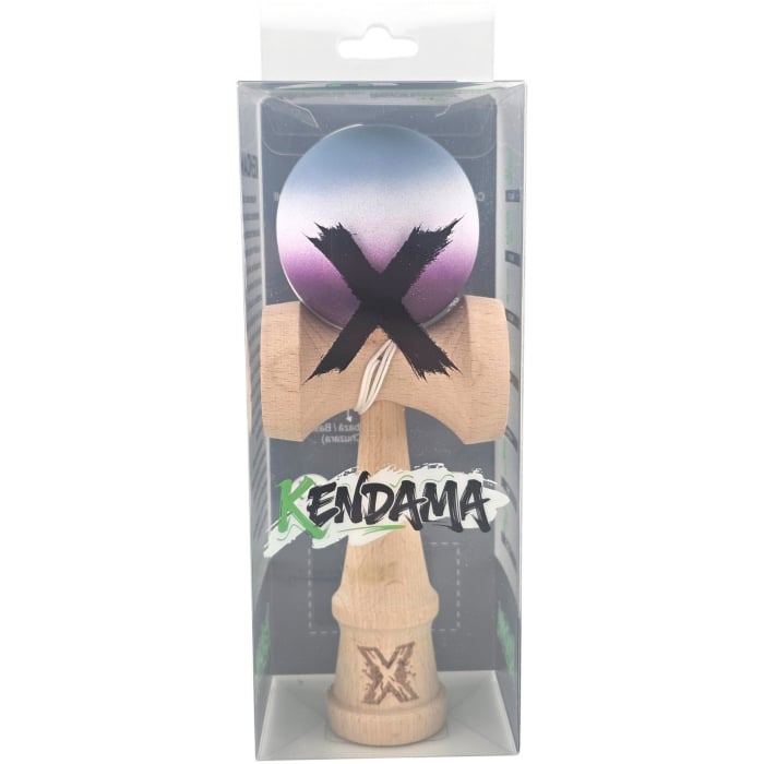 Jucarie Kendama X din lemn 18 cm grip cauciuc, bila alb, gradient gri, alb, mov [2]