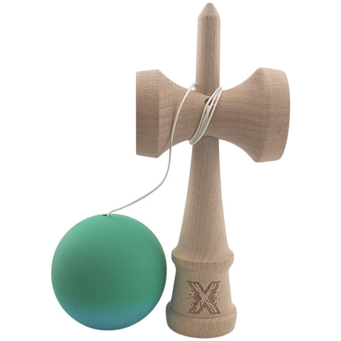 Jucarie Kendama X din lemn 18 cm grip cauciuc, bila gradient turquoise [4]