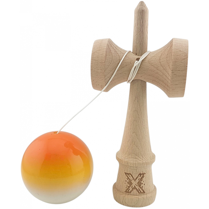 Jucarie Kendama X profesioana din lemn 18 cm bila super sticky gradient alb, galben, portocaliu [2]