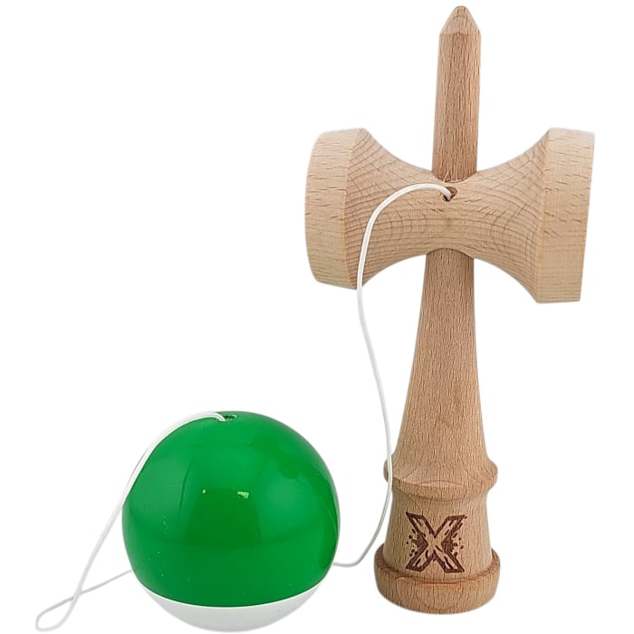 Jucarie Kendama X profesionala din lemn 18 cm super sticky, bila alb,verde [4]