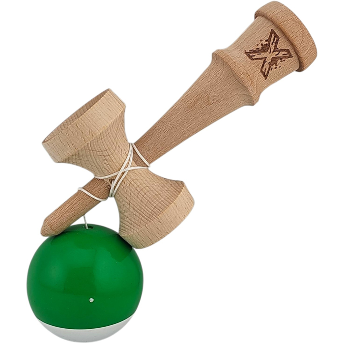 Jucarie Kendama X profesionala din lemn 18 cm super sticky, bila alb,verde [3]