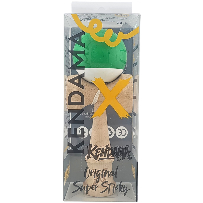 Jucarie Kendama X profesionala din lemn 18 cm super sticky, bila alb,verde [5]