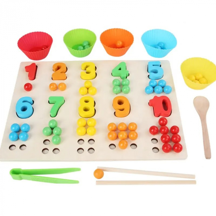 Jucarie Montessori de tip puzzle- sortare culori, numarare si motricitate- Beads counting [3]