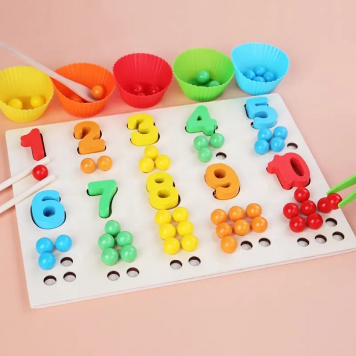 Jucarie Montessori de tip puzzle- sortare culori, numarare si motricitate- Beads counting [2]