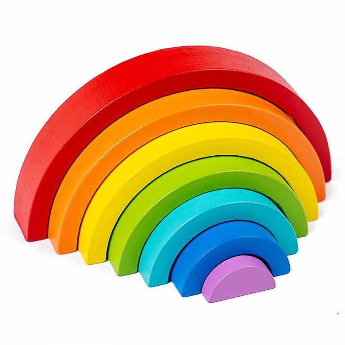 Jucărie Montessori din lemn CURCUBEU - Wooden rainbow stacking blocks [2]