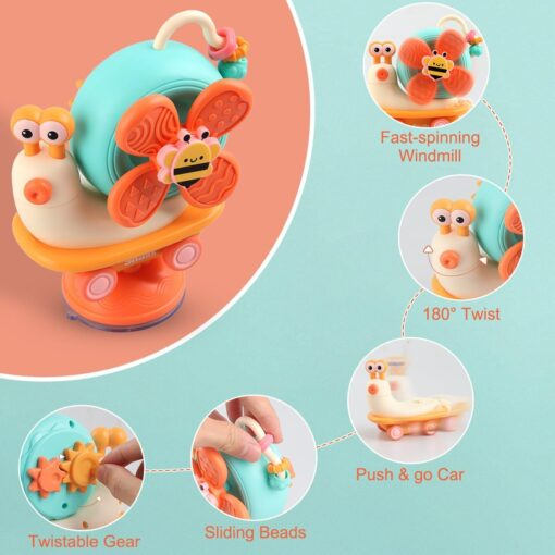 Jucarie motrica cu spinner 2 in 1 prindere cu ventuza si jucarie pe roti melc [3]