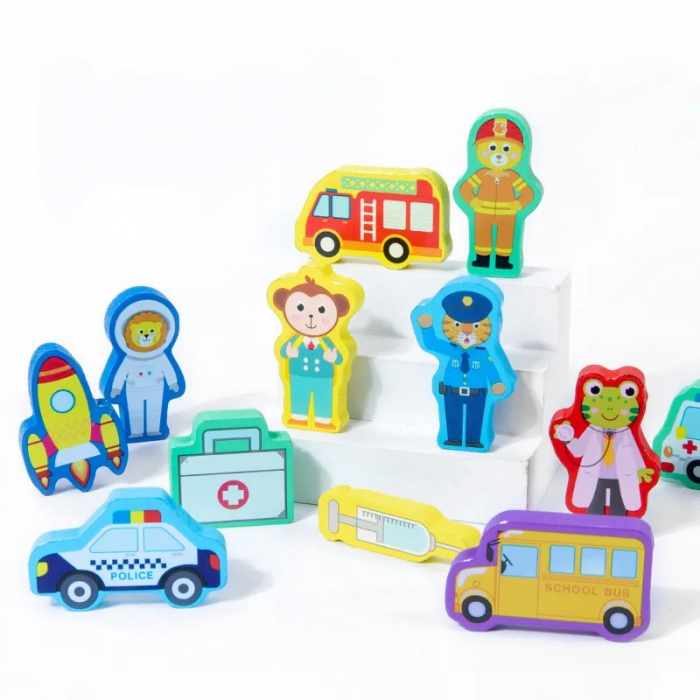 Jucărie multifuncțională 6 în 1 din lemn PUZZLE 3D, JOC DE STIVUIT, JOC DE PESCUIT MAGNETIC - AMBULANTA [4]