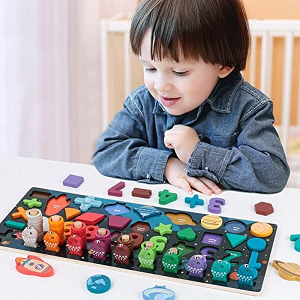Jucarie multifuncționala 6 in 1 din lemn Puzzle 3D, Joc de stivuit, Joc de pescuit magnetic - UNIVERSUL [2]