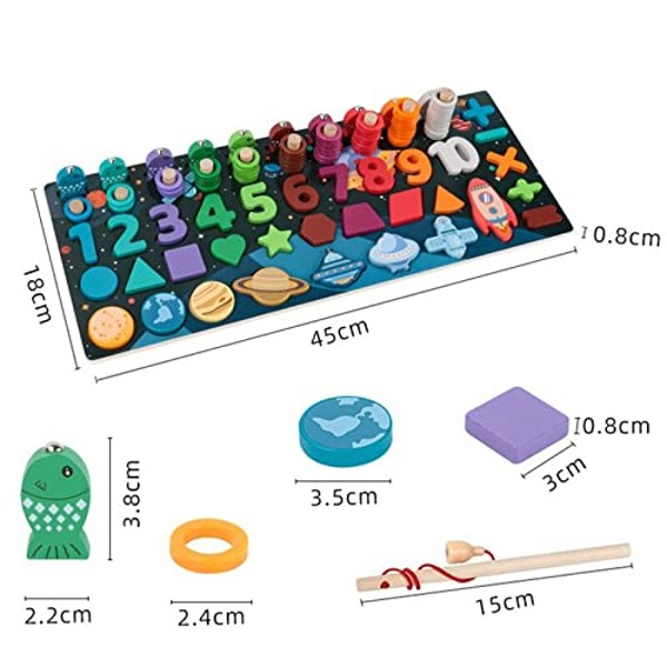 Jucarie multifuncționala 6 in 1 din lemn Puzzle 3D, Joc de stivuit, Joc de pescuit magnetic - UNIVERSUL [4]