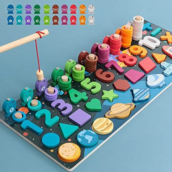 Jucarie multifuncționala 6 in 1 din lemn Puzzle 3D, Joc de stivuit, Joc de pescuit magnetic - UNIVERSUL [5]
