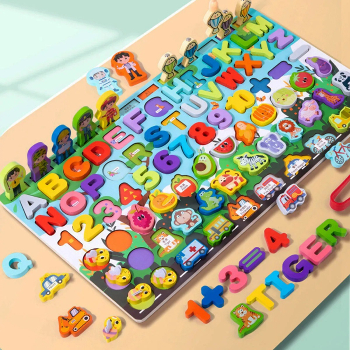 Jucărie multifuncțională din lemn Pescuit magnetic, joc de motricitate, Puzzle 3D alfabet, numere, fructe, legume, animale, vehicule [2]