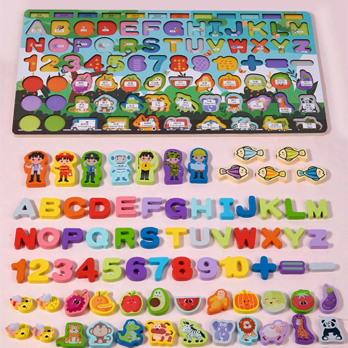 Jucărie multifuncțională din lemn Pescuit magnetic, joc de motricitate, Puzzle 3D alfabet, numere, fructe, legume, animale, vehicule [4]