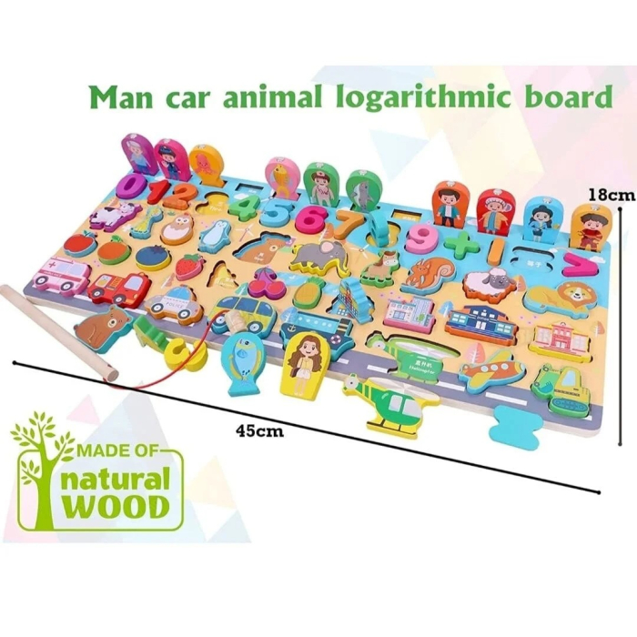 Jucărie multifuncțională din lemn Pescuit magnetic, joc de motricitate, Puzzle 3D numere, fructe, animale, vehicule,meserii, familia [3]