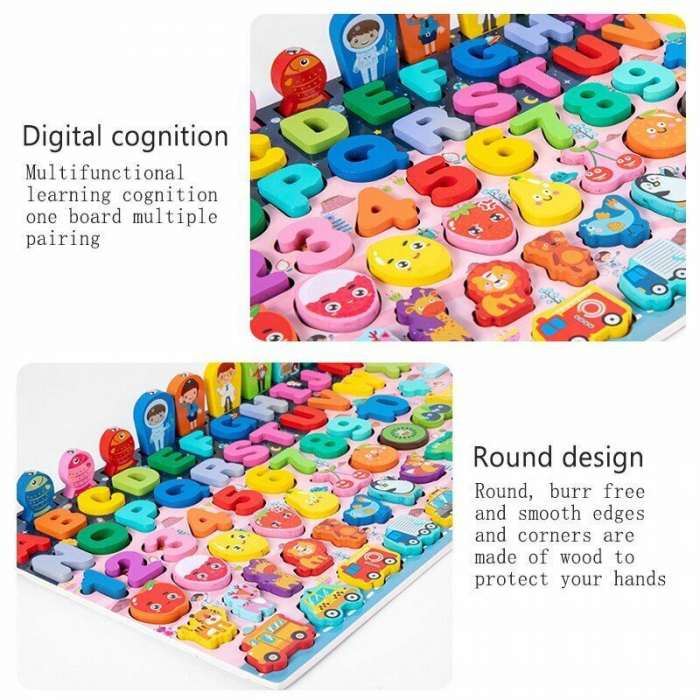 Jucarie multifunctionala din lemn puzzle 3D, joc de pescuit magnetic litere, numere, fructe, animale si vehicule [4]