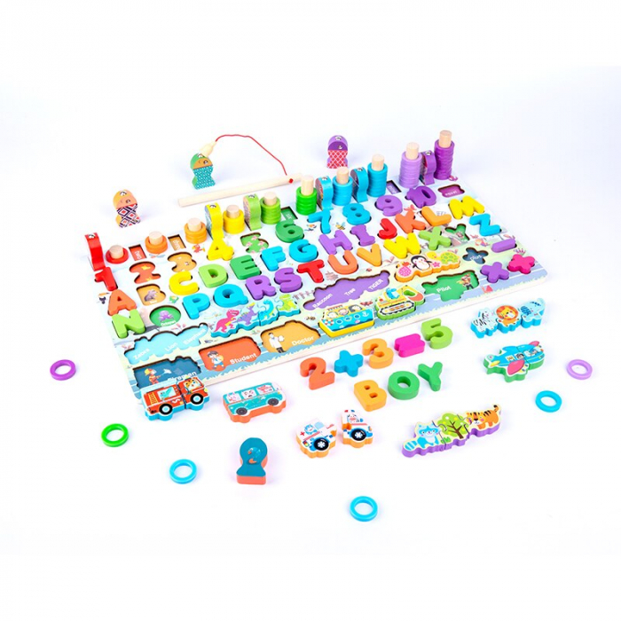 Jucărie multifuncțională din lemn PUZZLE 3D, JOC DE STIVUIT, JOC DE PESCUIT MAGNETIC - ANIMALE ŞI MIJLOACE DE TRANSPORT [2]
