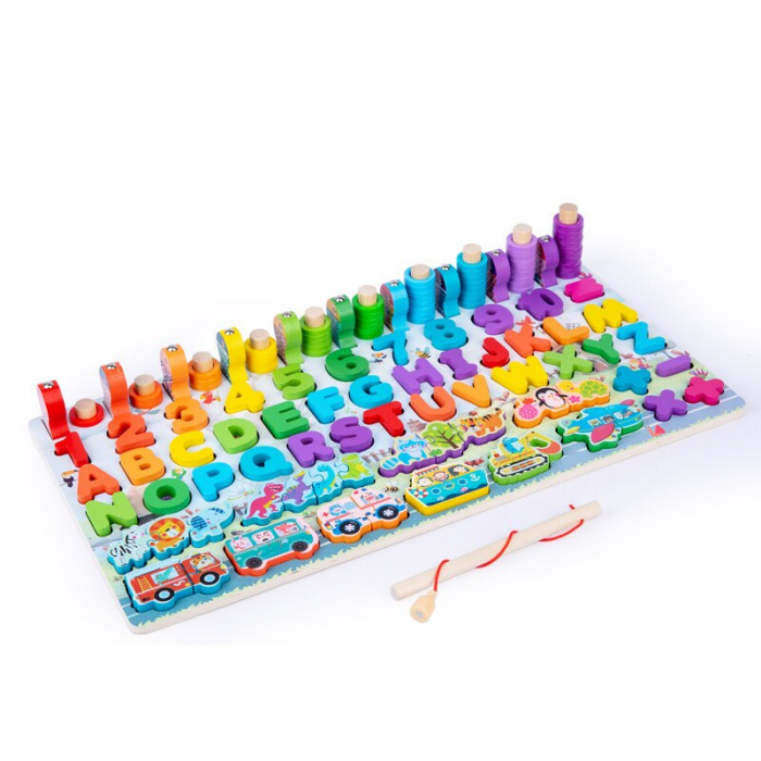 Jucărie multifuncțională din lemn PUZZLE 3D, JOC DE STIVUIT, JOC DE PESCUIT MAGNETIC - ANIMALE ŞI MIJLOACE DE TRANSPORT [3]