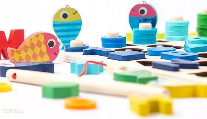 Jucarie multifunctionala din lemn puzzle 3D, joc de stivuit, joc de pescuit magnetic vehicule [5]