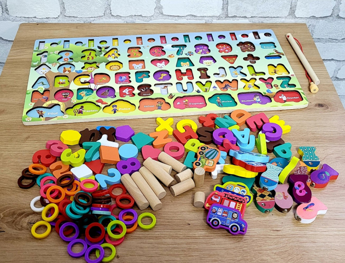 Jucărie multifuncțională din lemn PUZZLE 3D, JOC DE STIVUIT, JOC DE PESCUIT MAGNETIC -VEHICULE Preschool Toys [5]