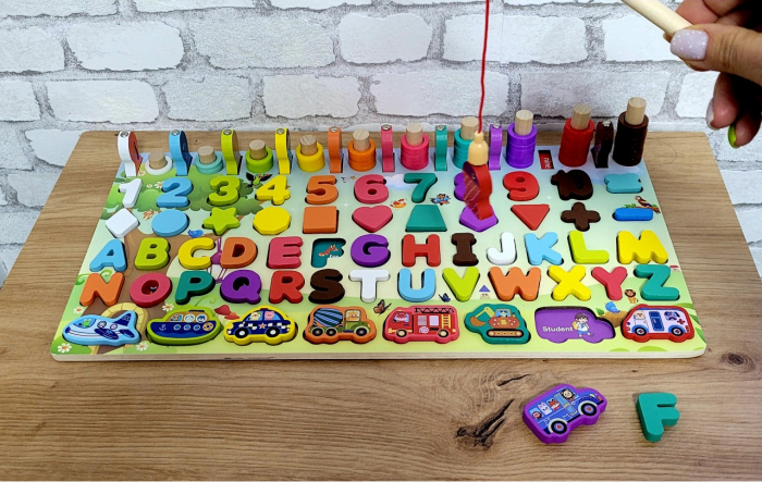 Jucărie multifuncțională din lemn PUZZLE 3D, JOC DE STIVUIT, JOC DE PESCUIT MAGNETIC -VEHICULE Preschool Toys [2]