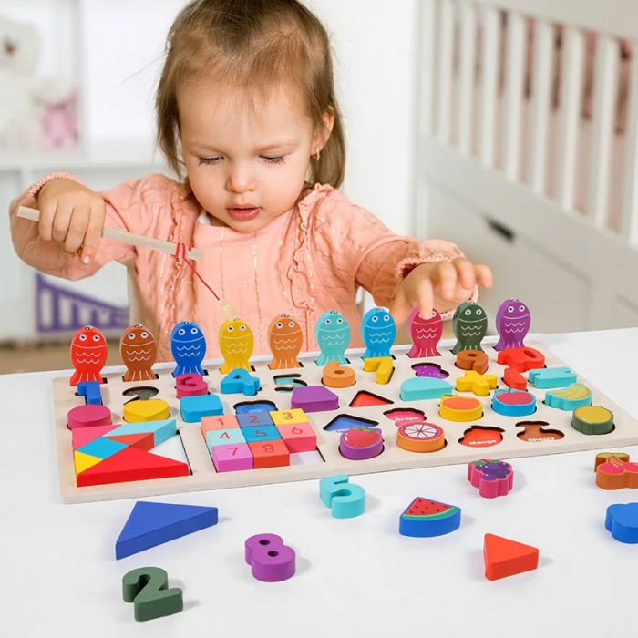 Jucărie multifuncțională din lemn Puzzle 3D, Tangram, Joc de pescuit magnetic Versatile Fishing Game [2]