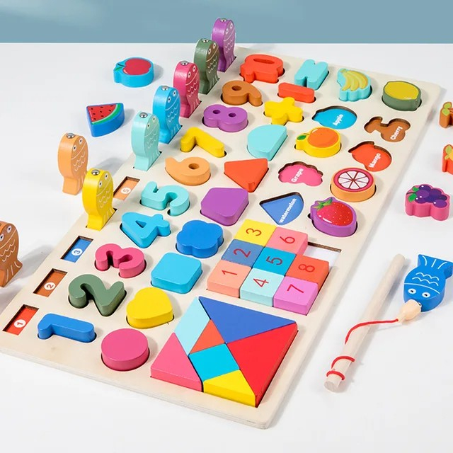 Jucărie multifuncțională din lemn Puzzle 3D, Tangram, Joc de pescuit magnetic Versatile Fishing Game [4]