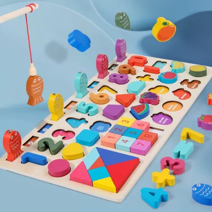Jucărie multifuncțională din lemn Puzzle 3D, Tangram, Joc de pescuit magnetic Versatile Fishing Game [3]