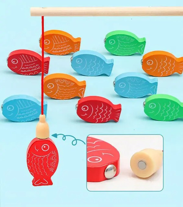 Jucarie multifunctionala din lemn PUZZLE DINOZAURI, JOC DE PESCUIT MAGNETIC, SPINNER [8]