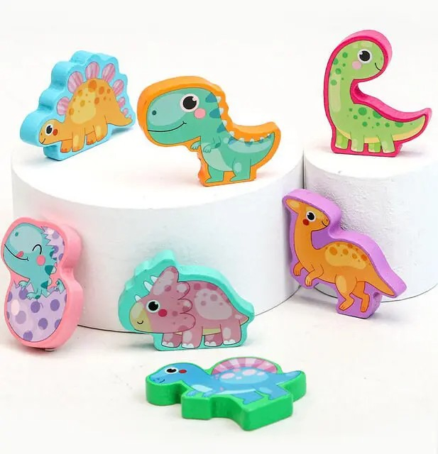 Jucarie multifunctionala din lemn PUZZLE DINOZAURI, JOC DE PESCUIT MAGNETIC, SPINNER [7]