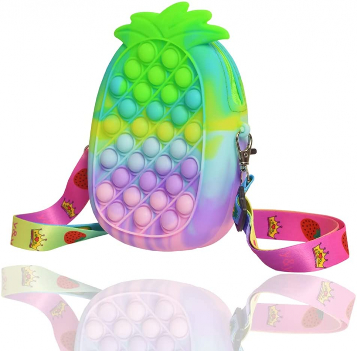 Jucărie senzorială geantă multicoloră POP IT cu baretă colorată model ANANAS [1]